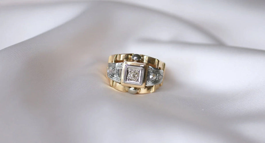 Bague 60 Bague tank Or jaune Platine Diamants 58 Facettes