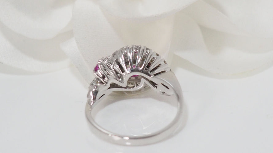 Bague 54 Bague en or blanc, rubis et diamants 58 Facettes 31778