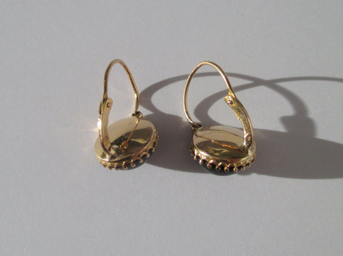 Boucles d'oreilles Boucles d’oreilles dormeuses anciennes jais 58 Facettes