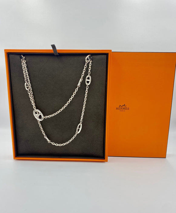 Collier HERMÈS. Sautoir Farandole argent 120cm 58 Facettes