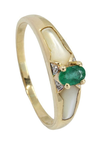 Bague BAGUE ÉMERAUDE NACRE ET DIAMANTS 58 Facettes 048611