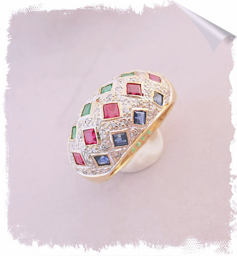 Bague 54.5 Bague Arlequin Emeraudes Rubis Saphirs Diamants 58 Facettes AA 1510