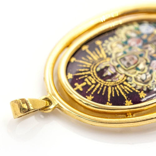 Pendentif Médaille Or jaune Email de la Vierge de Montserrat 58 Facettes D359668LF