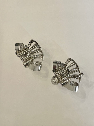 Broche Double Clip Or Et Diamants 58 Facettes 1064033