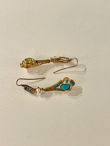 Boucles d'oreilles Pendants d'Oreilles Or, Turquoises Et Perles 58 Facettes