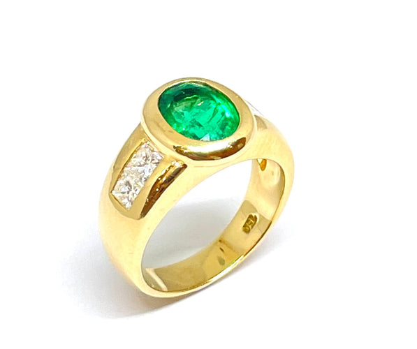 Bague Bague Or jaune Emeraude  Diamants 58 Facettes