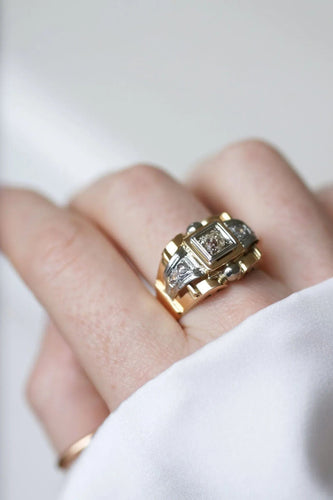 Bague 60 Bague tank Or jaune Platine Diamants 58 Facettes