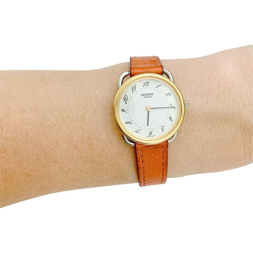 Montre Montre Hermès, "Arceau", plaqué or et acier sur cuir. 58 Facettes 31969