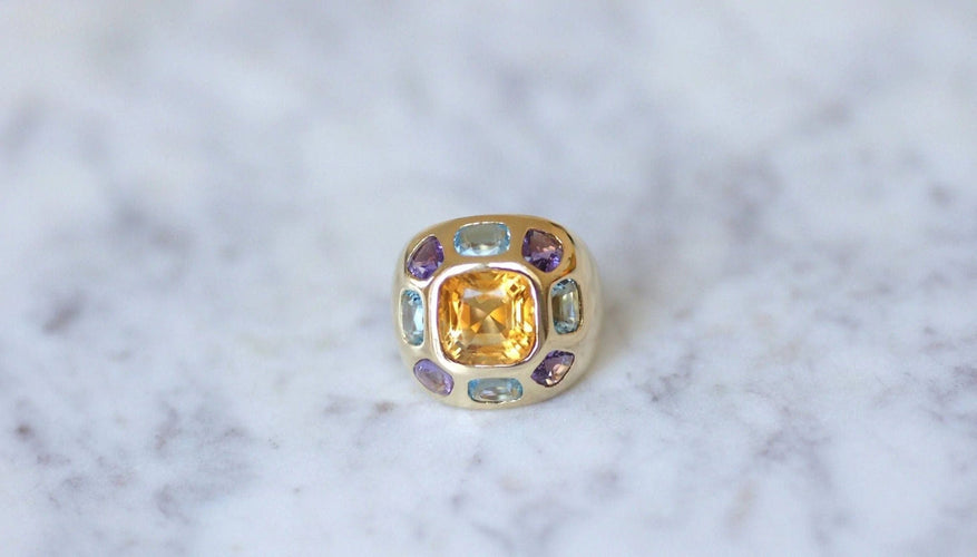 Bague Bague boule or citrine topaze bleue améthyste 58 Facettes