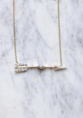 Collier Collier pendentif ancien flèche diamant et perle fine 58 Facettes