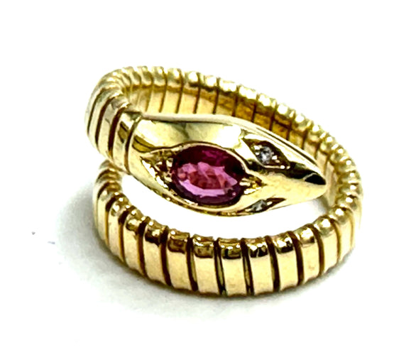 Bague Tube à gaz Serpent Bague Or jaune Rubis 58 Facettes