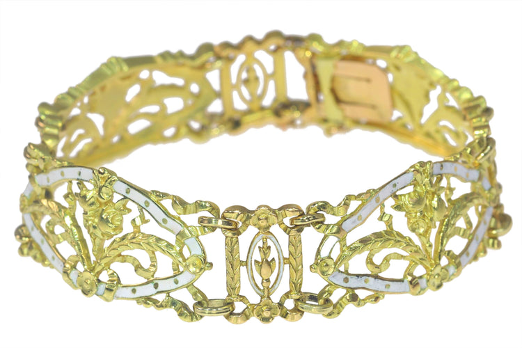 Bracelet Bracelet vintage or émail blanc attribué à Lucien Gautrait 58 Facettes 23086-0159