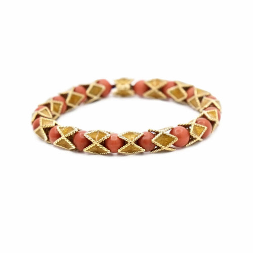 Bracelet Bracelet articulé arlequin Or jaune Email Corail 58 Facettes REF23101-123