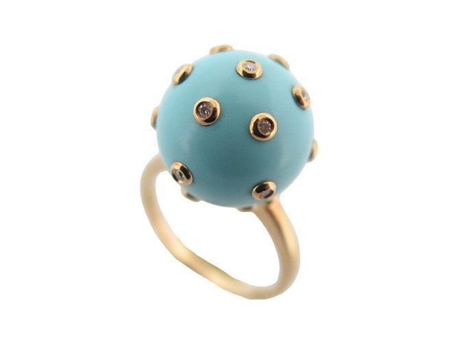 Bague 54 bague VICTORIA CASAL tac tac t54 or jaune pierre turquoise diamants 58 Facettes 253613