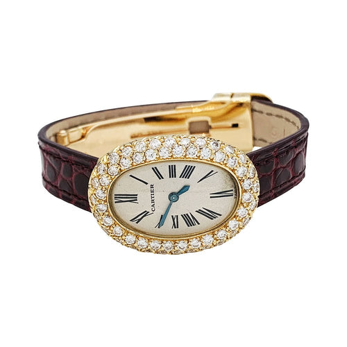 Montre Montre Cartier "Baignoire" en or jaune sertie de brillants. 58 Facettes 29027