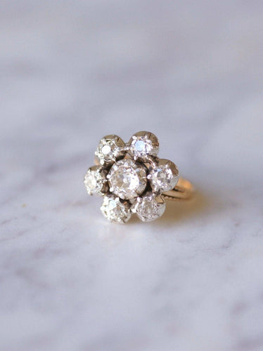 Bague Bague de fiançailles marguerite ancienne, or, argent et diamants 58 Facettes