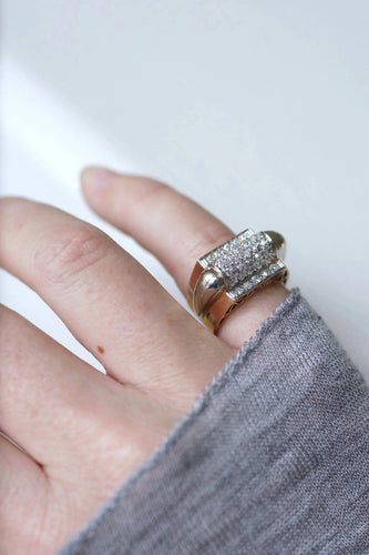 Bague Chevalière or rose et platine diamants 58 Facettes