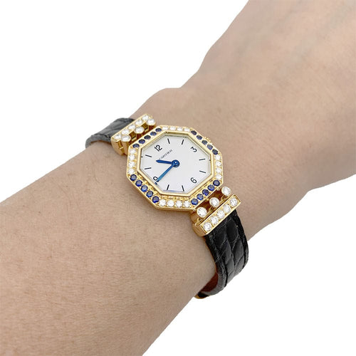 Montre Montre Cartier, "Andine", or jaune, diamants, saphirs. 58 Facettes 33299