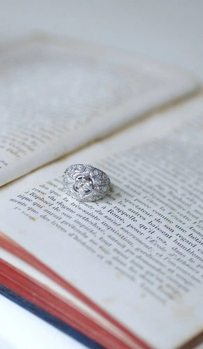 Bague 53 Bague dôme Art Déco Or blanc Platine Diamants 58 Facettes