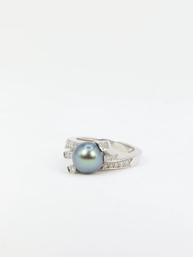 Bague Bague vintage or blanc et perle de tahiti 58 Facettes 704