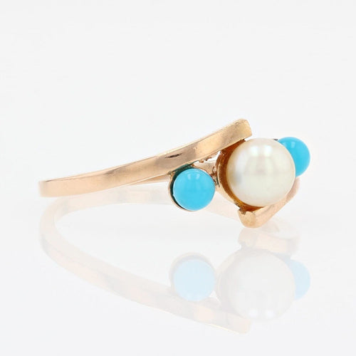 Bague 51 Bague perle de culture et perles de turquoise 58 Facettes CV82