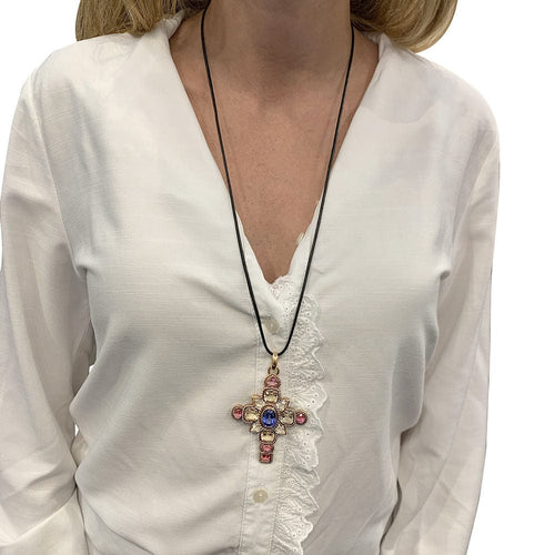 Pendentif Pendentif croix en or rose, citrines, tourmalines et tanzanite. 58 Facettes 31139