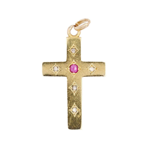 Pendentif Croix ancienne diamants et rubis 58 Facettes 22-451