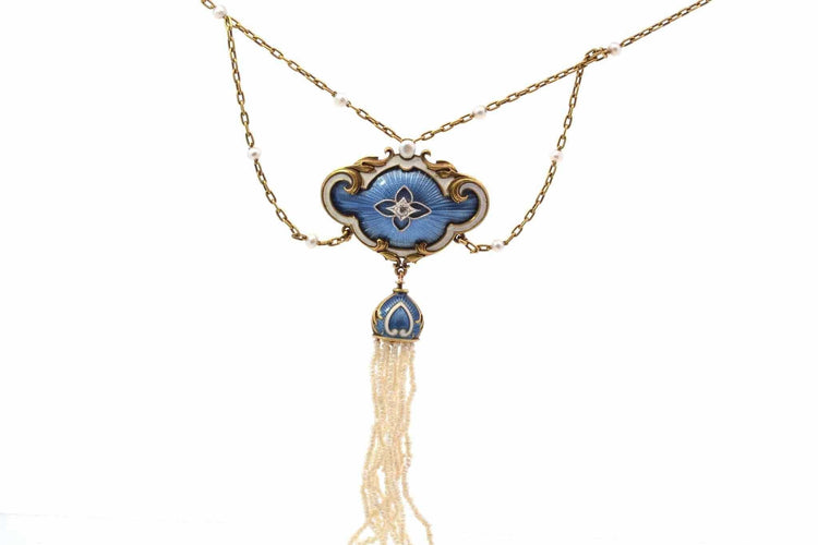 Collier Collier 19e perles fines, diamant et émail, or jaune 58 Facettes 25456