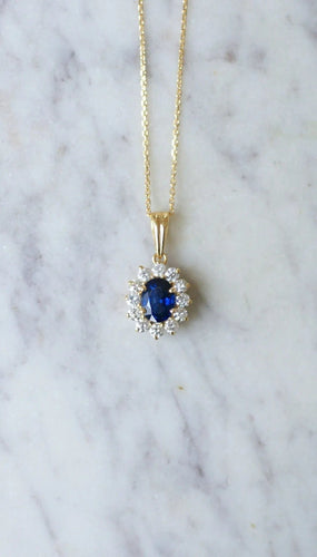 Pendentif Collier pendentif marguerite Or jaune Saphir Diamants 58 Facettes