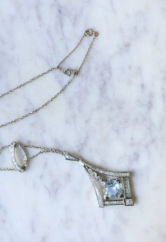 Collier Collier Art Déco Aigue-Marine et diamants 58 Facettes