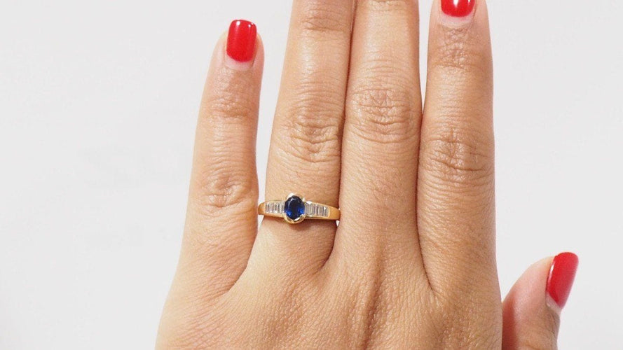 Bague 54 Bague en Or Jaune Saphir Ovale Et Diamants 58 Facettes 31440