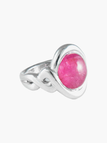 Bague Bague Or Blanc Tourmaline Rose Cabochon 58 Facettes