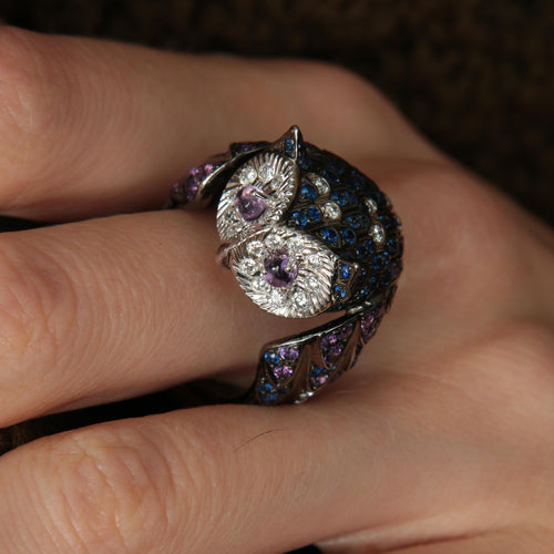 Bague 55 BOUCHERON - Bague Hibou Améthystes Saphirs Diamants 58 Facettes