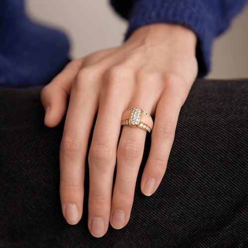 Bague 50.5 Van Cleef & Arpels - Bague vintage Diamants Jade rose 58 Facettes