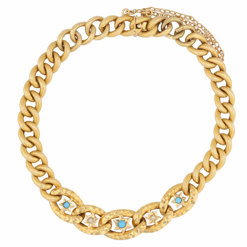 Bracelet Bracelet ancienne gourmette verre turquoise et perles fines 58 Facettes 21-599