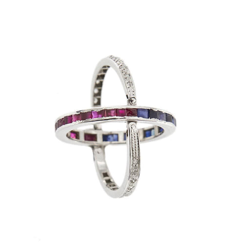 Bague 55 Bague Art Déco avec saphirs, rubis et diamants 58 Facettes 28944