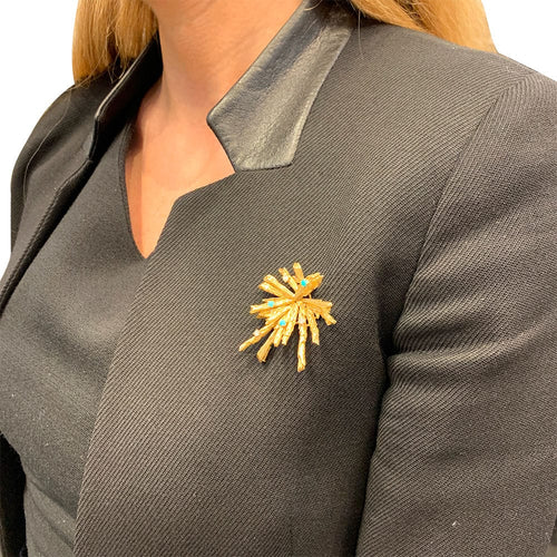 Broche Broche Chaumet en or jaune, diamants et turquoises. 58 Facettes 31240