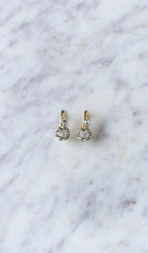 Boucles d'oreilles Dormeuses anciennes diamants 0.50 Ct 58 Facettes