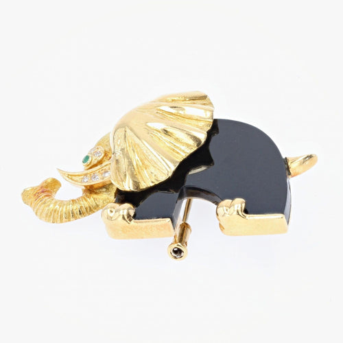 Broche Broche éléphant or onyx diamants émeraude 58 Facettes 21-796
