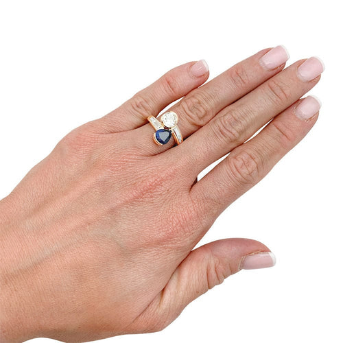 Bague 51 Bague "Toi & Moi" vintage, saphir et diamants. 58 Facettes 31416