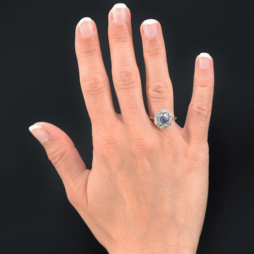Bague 52 Bague art déco saphir cabochon diamants 58 Facettes 22-324