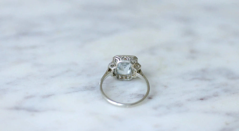 Bague Bague Art Déco aigue-marine diamants 58 Facettes