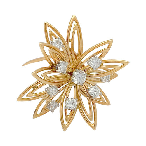 Broche Broche Cartier "Fleur" en or jaune et diamants. 58 Facettes 31448