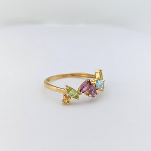 Bague Bague en or jaune aigue-marine améthyste et citrine 58 Facettes 20623