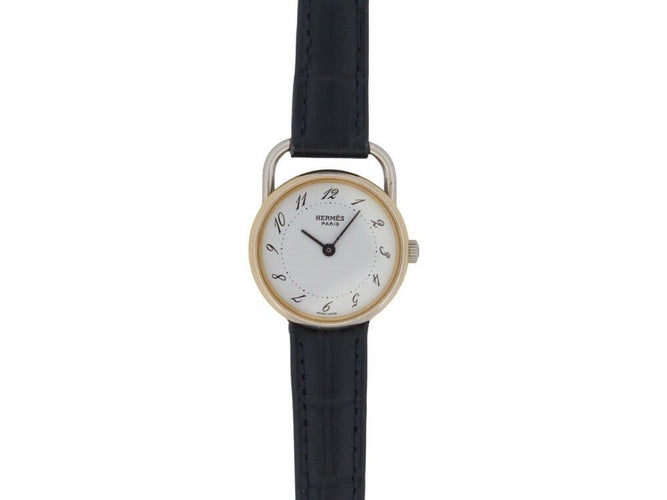 Montre vintage montre HERMES arceau 25mm plaque or bracelet cuir crocodile quartz 58 Facettes 256219