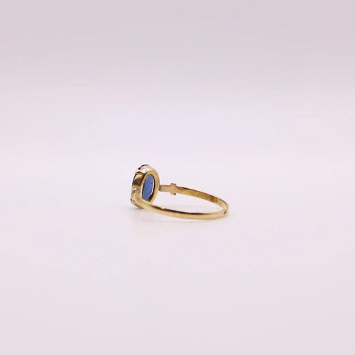 Bague Bague Belle époque or jaune verre bleu ovale 58 Facettes