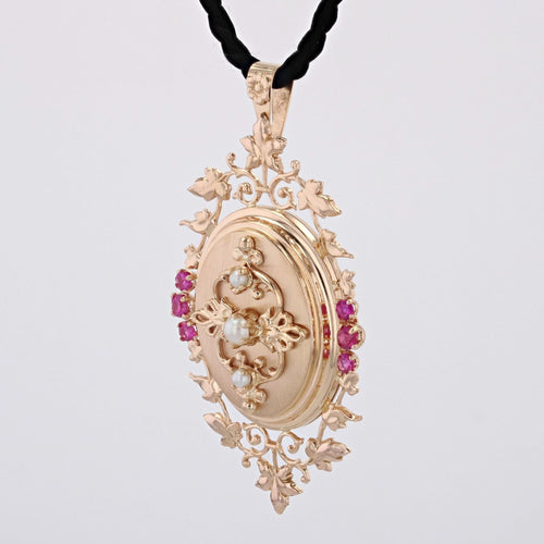 Pendentif Pendentif Médaillon vintage or perles rubis 58 Facettes CVP70
