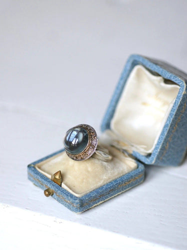 Bague vintage topaze bleue et diamants sur or et argent 58 Facettes