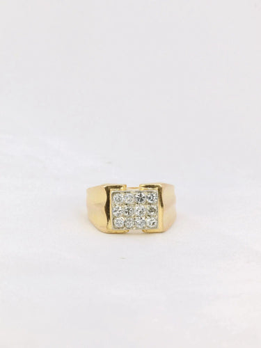 Bague 50 Chevalière Or jaune Plateau pavé de Diamants 58 Facettes J163