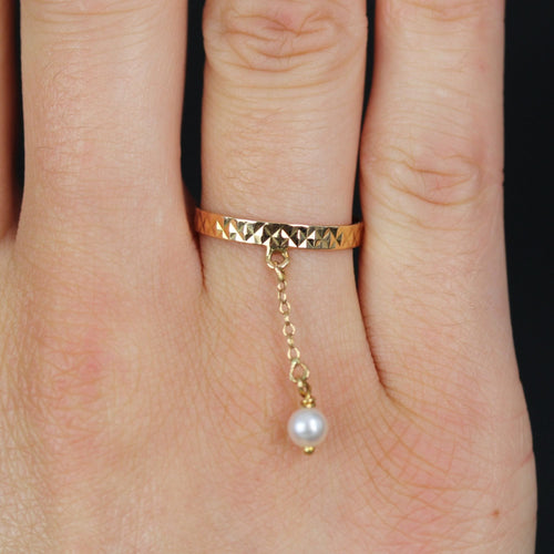 Bague 53 Bague or rose chainette perle de culture 58 Facettes 23-275